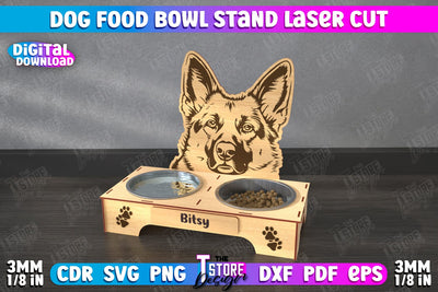 Dog Food Bowl Stand | Personalized Food Bowl Holder | Double Dog Dish Holder | CNC File SVG The T Store Design 