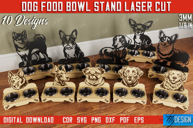 Dog Food Bowl Stands Bundle | Food Bowl Holder | Rustic Design | Double Dog Bowl Holder | CNC Files SVG Fly Design 
