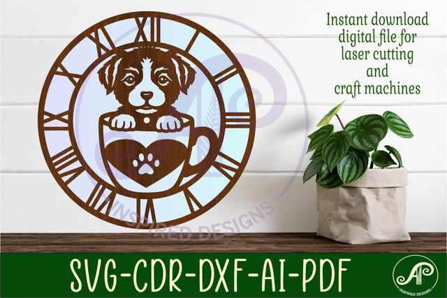 Dog friendly cafe wall clock laser cut files SVG APInspireddesigns 
