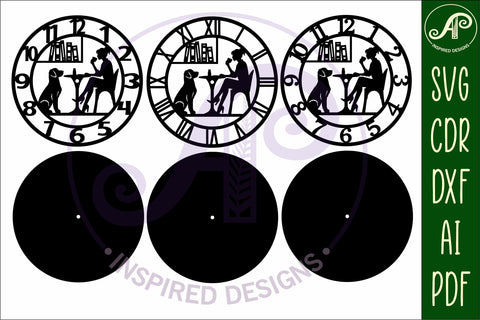 Dog friendly cafe wall clock laser cut files woman and dog SVG APInspireddesigns 