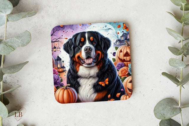 Dog Halloween Coaster, Bernese Mountain Square Coaster Sublimation BijouBay 