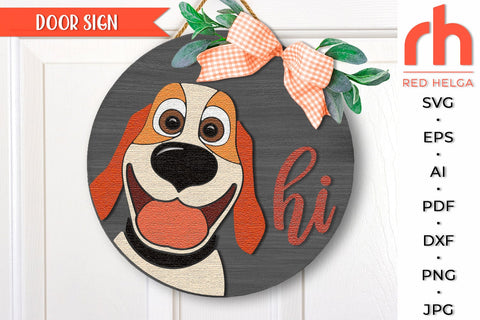 Dog Hi SVG, Pet Layered Door Sign Cut File, Round Hanger DXF SVG RedHelgaArt 