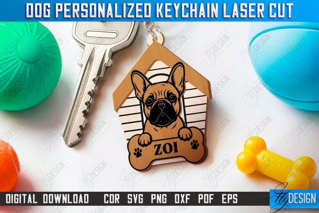 Dog Keychain Laser Cut | Personalized Accessories | Dog Name Tag Keyring | CNC File SVG Fly Design 