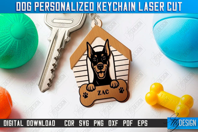 Dog Keychain Laser Cut | Personalized Accessories | Dog Name Tag Keyring | CNC File SVG Fly Design 
