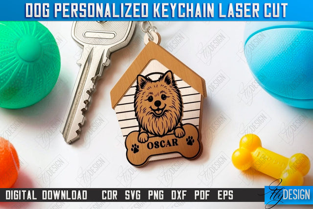 Dog Keychain Laser Cut | Personalized Accessories | Dog Name Tag Keyring | CNC File SVG Fly Design 