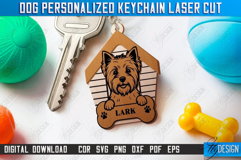Dog Keychain Laser Cut | Personalized Accessories | Dog Name Tag Keyring | CNC File SVG Fly Design 