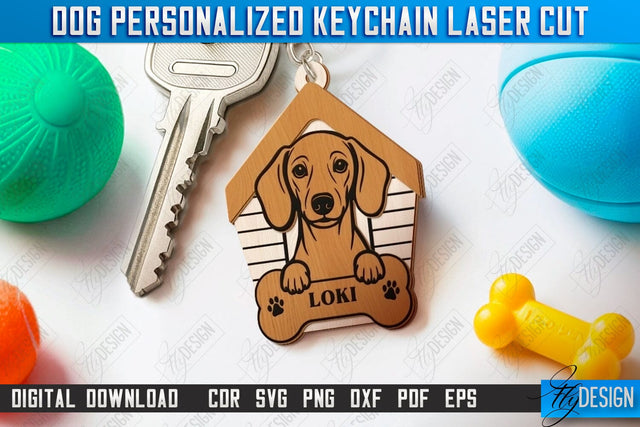 Dog Keychain Laser Cut | Personalized Accessories | Dog Name Tag Keyring | CNC File SVG Fly Design 
