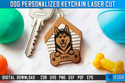 Dog Keychains Laser Cut Bundle | Personalized Accessories | Dog Name Tag Keyring | CNC Files SVG Fly Design 