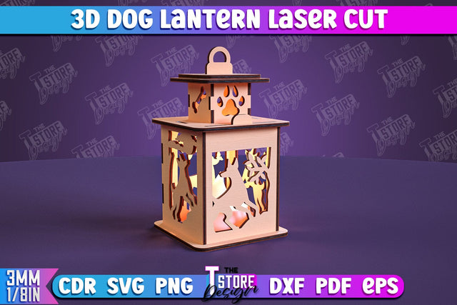 Dog Lantern | 3D Lantern | 3D Night Light | Home Pets | Lantern Template | CNC File SVG The T Store Design 