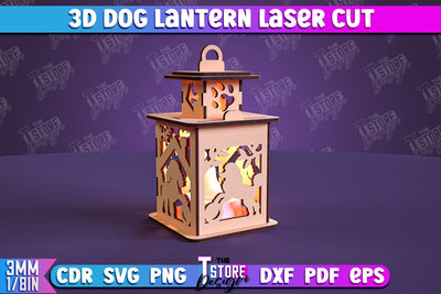 Dog Lantern | 3D Lantern | 3D Night Light | Home Pets | Lantern Template | CNC File SVG The T Store Design 