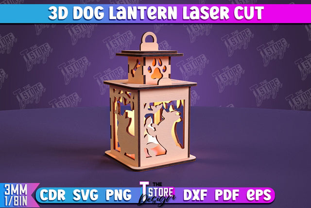Dog Lantern | 3D Lantern | 3D Night Light | Home Pets | Lantern Template | CNC File SVG The T Store Design 