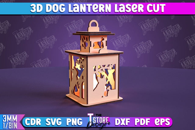 Dog Lantern | 3D Lantern | 3D Night Light | Home Pets | Lantern Template | CNC File SVG The T Store Design 