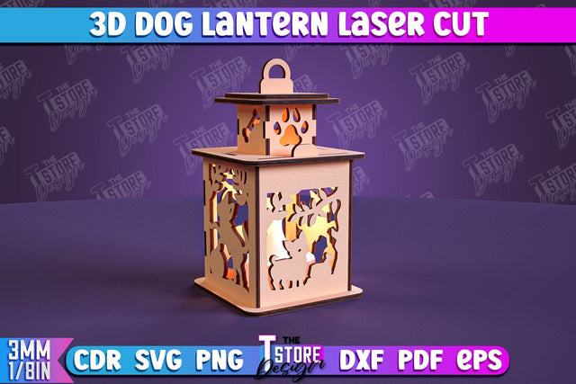 Dog Lantern | 3D Lantern | 3D Night Light | Home Pets | Lantern Template | CNC File SVG The T Store Design 
