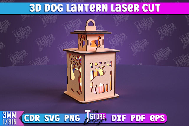 Dog Lantern | 3D Lantern | 3D Night Light | Home Pets | Lantern Template | CNC File SVG The T Store Design 