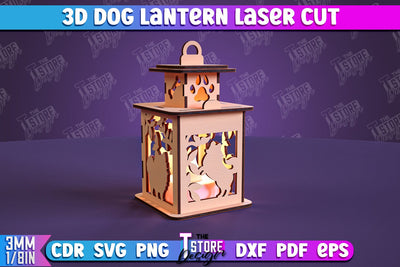 Dog Lantern | 3D Lantern | 3D Night Light | Home Pets | Lantern Template | CNC File SVG The T Store Design 