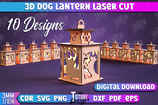 Dog Lantern Bundle | 3D Lantern | 3D Night Light | Home Pets | Lantern Template | CNC File SVG The T Store Design 