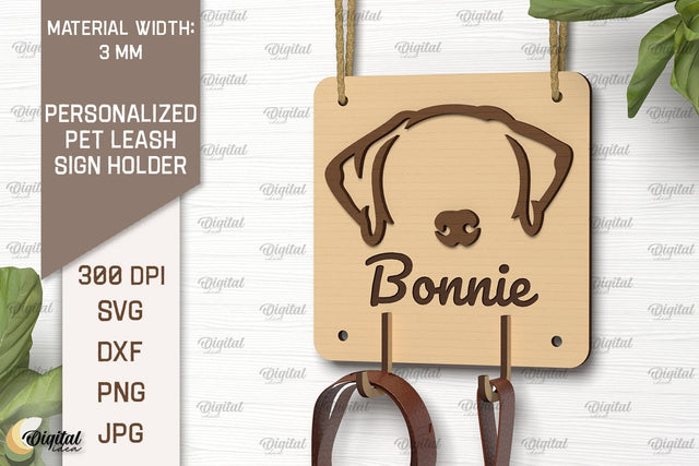 Dog Leash Holder Laser Cut. Personalized Dog Name Wood Sign SVG Evgenyia Guschina 
