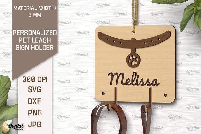 Dog Leash Holder Laser Cut. Personalized Dog Name Wood Sign SVG Evgenyia Guschina 