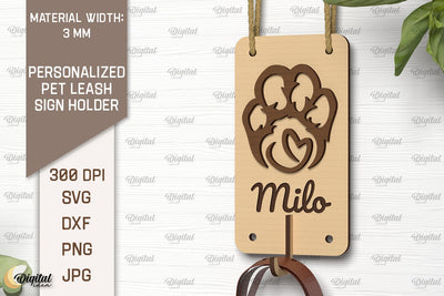 Dog Leash Holder Laser Cut. Personalized Dog Name Wood Sign SVG Evgenyia Guschina 