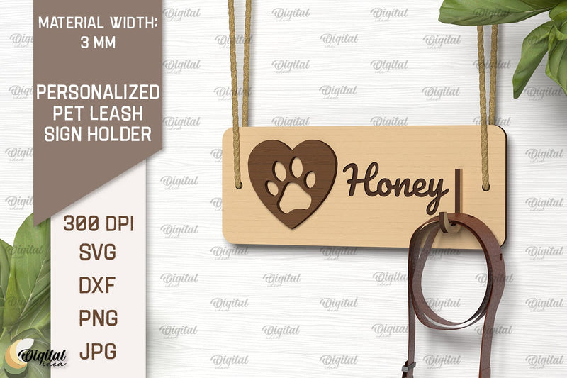 Dog Leash Holder Laser Cut. Personalized Dog Name Wood Sign SVG Evgenyia Guschina 