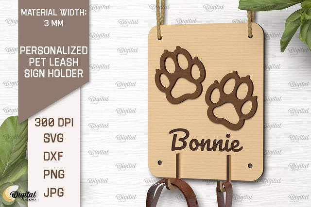 Dog Leash Holder Laser Cut. Personalized Dog Name Wood Sign SVG Evgenyia Guschina 