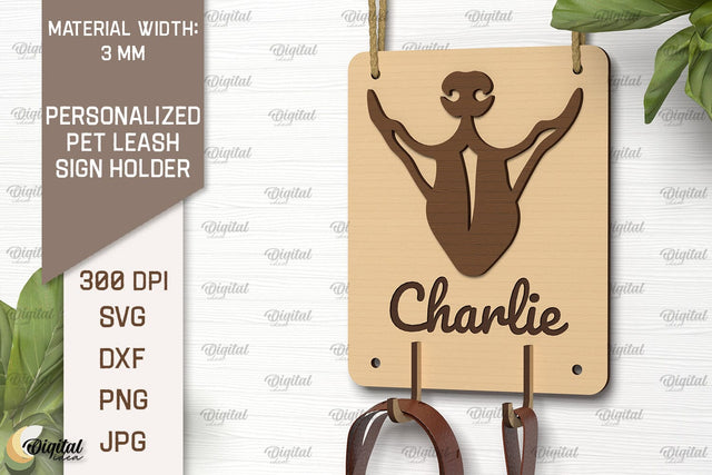 Dog Leash Holder Laser Cut. Personalized Dog Name Wood Sign SVG Evgenyia Guschina 
