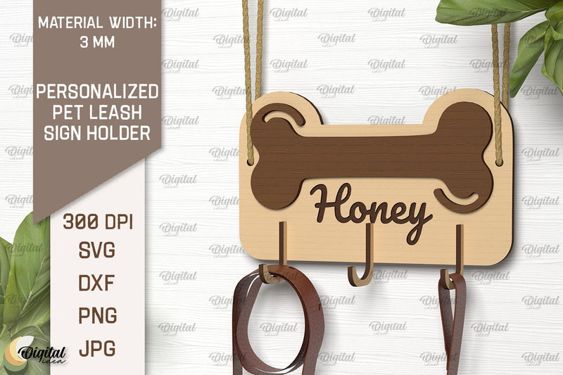 Dog Leash Holder Laser Cut. Personalized Dog Name Wood Sign SVG Evgenyia Guschina 