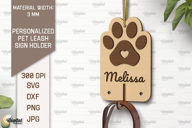 Dog Leash Holder Laser Cut. Personalized Dog Name Wood Sign SVG Evgenyia Guschina 