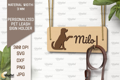 Dog Leash Holder Laser Cut. Personalized Dog Name Wood Sign SVG Evgenyia Guschina 