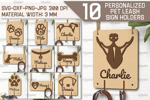 Dog Leash Holders Laser Cut Bundle. Dog Name Wood Signs SVG SVG Evgenyia Guschina 