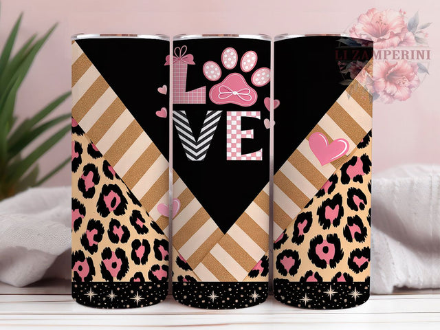 Dog Love Leopard Print Pet Lover Tumbler, Leopard Print Wrap, 20oz Tumbler Design, Animal Print Tumbler, Dog Mom Gift, Cute Dog Tumbler, Pet Lover Tumbler Wrap Sublimation Li Zamperini 