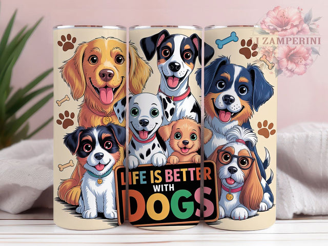 Dog Lover Adorable Breeds 20oz Tumbler, Adorable Dogs, Different Breeds, Pet Pattern, Playful Design, 20oz Tumbler Wrap, Sublimation PNG Sublimation Li Zamperini 