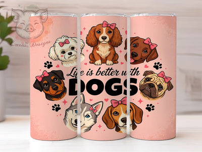 Dog Lover Cute Puppies 20oz Tumbler, Cute Puppies, Girly Design, Various Breeds, Pet Motif, Skinny Tumbler, Sublimation PNG Sublimation Lara' s Designs 