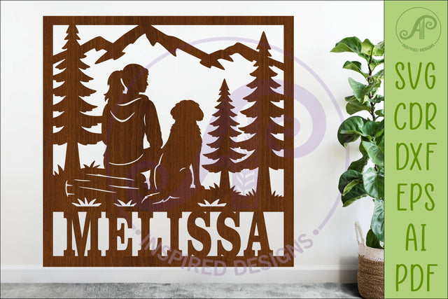 Dog Lover Forest Scene square female named wall sign or card SVG APInspireddesigns 