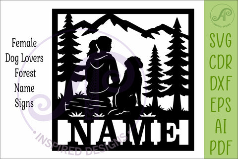 Dog Lover Forest Scene square female named wall sign or card SVG APInspireddesigns 