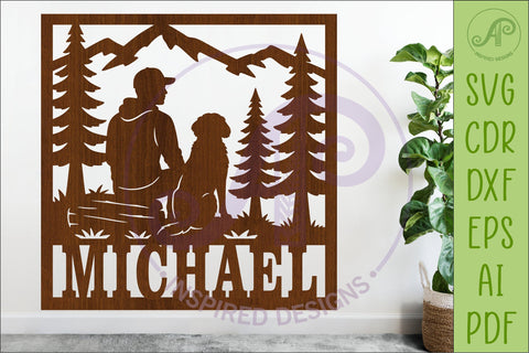 Dog Lover Forest Scene square male named wall sign or card SVG APInspireddesigns 