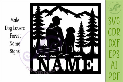 Dog Lover Forest Scene square male named wall sign or card SVG APInspireddesigns 