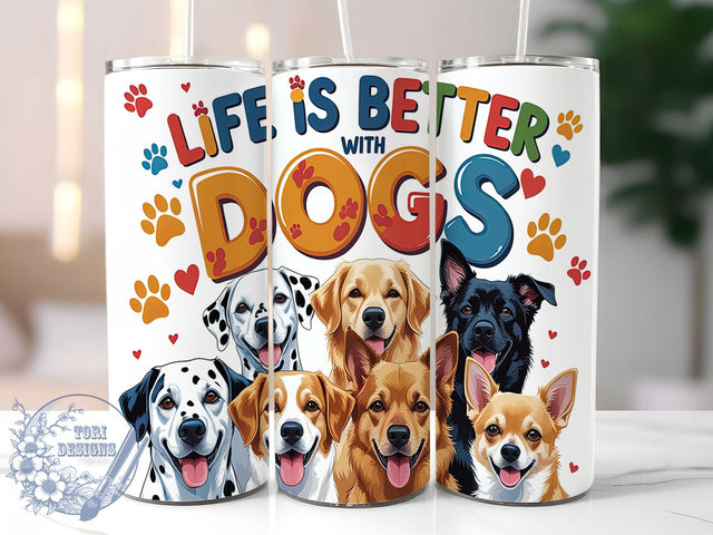 Dog Lover Life With Dogs Tumbler Wrap, Life With Dogs Mug, Pet Parent Cup, Inspirational Dog Quote Wrap, Puppy Love Gift, Fur Mom Design, Sublimation Tumbler Wrap Sublimation ToriDesigns 