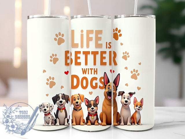Dog Lover Life With Dogs Tumbler Wrap, Life With Dogs Mug, Pet Parent Cup, Inspirational Dog Quote Wrap, Puppy Love Gift, Fur Mom Design, Sublimation Tumbler Wrap Sublimation ToriDesigns 