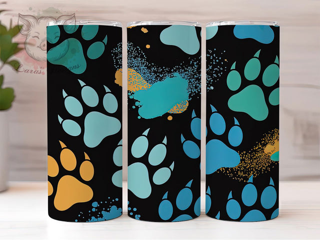 Dog Lover Paw Print Tumbler, Dog Lover, Pet Theme, Animal Pattern, Cute Design, 20Oz Tumbler, Sublimation Wrap Sublimation Lara' s Designs 