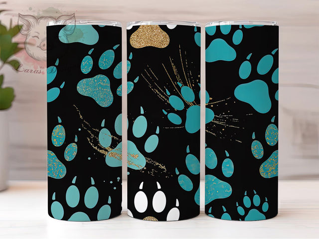 Dog Lover Paw Print Tumbler, Dog Lover, Pet Theme, Animal Pattern, Cute Design, 20Oz Tumbler, Sublimation Wrap Sublimation Lara' s Designs 