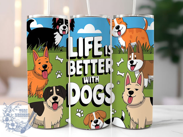 Dog Lover Paw Print Tumbler Wrap, Life with Dogs Tumbler Wrap, 20oz Sublimation Tumbler, Pet Lover Gift, Cute Dog Quote Tumbler, Fur Mama Tumbler, Paw Print Tumbler Sublimation ToriDesigns 