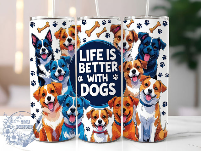 Dog Lover Paw Print Tumbler Wrap, Life with Dogs Tumbler Wrap, 20oz Sublimation Tumbler, Pet Lover Gift, Cute Dog Quote Tumbler, Fur Mama Tumbler, Paw Print Tumbler Sublimation ToriDesigns 