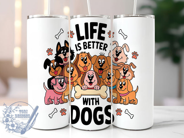 Dog Lover Paw Print Tumbler Wrap, Life with Dogs Tumbler Wrap, 20oz Sublimation Tumbler, Pet Lover Gift, Cute Dog Quote Tumbler, Fur Mama Tumbler, Paw Print Tumbler Sublimation ToriDesigns 