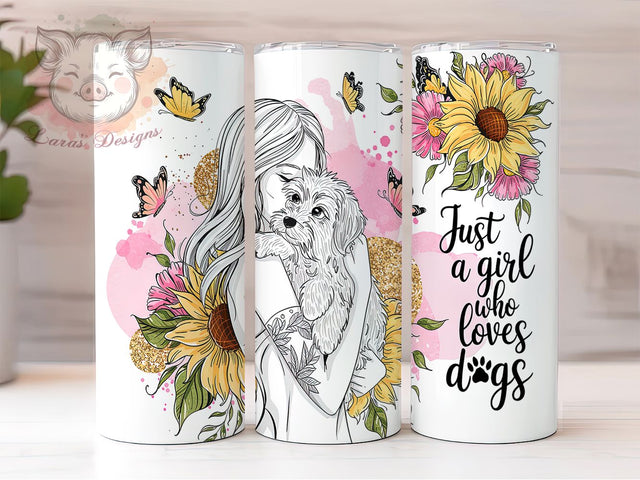Dog Lover Tattoo Girl 20oz Tumbler, Tattoo Girl Tumbler, Just a Girl Who Loves Dogs, 20oz Tumbler Wrap, Sublimation Tumbler Design, Pet Lover Tumbler, Digital Download Sublimation Lara' s Designs 