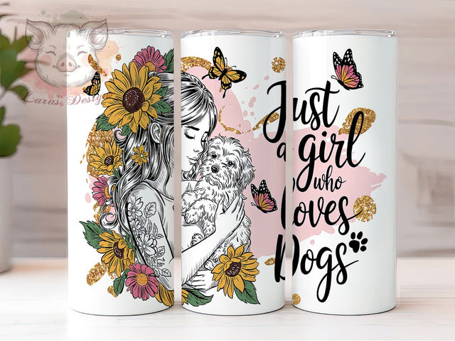 Dog Lover Tattoo Girl 20oz Tumbler, Tattoo Girl Tumbler, Just a Girl Who Loves Dogs, 20oz Tumbler Wrap, Sublimation Tumbler Design, Pet Lover Tumbler, Digital Download Sublimation Lara' s Designs 