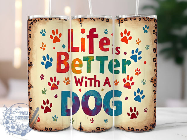 Dog Lover Tumbler, Pet Lover Gift, Sublimation Design, 20oz Tumbler, Dog Mom Gift, Personalized Tumbler, Inspirational Mug, Life with Dogs Sublimation ToriDesigns 