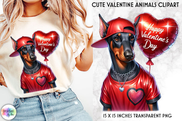 Dog Lover Valentine Clipart with Red Roses and Balloon Sublimation Designs by Ira 