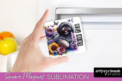 Dog Magnet Sublimation - Dog Mom Floral Magnet PNG Design Sublimation OrangeBrushStudio 
