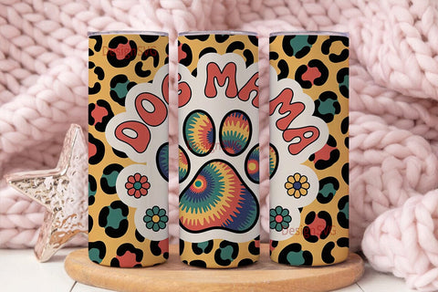 Dog Mama Tie-Dye Paw 20oz Tumbler Sublimation DesignSVG 